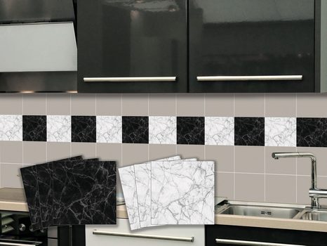 TILE STICKERS WHITE & BLACK MARBLE - TILE STICKERS - STICKERS