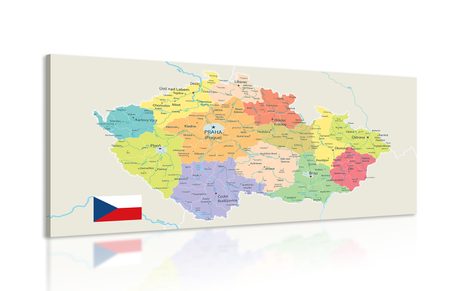 OBRAZ ŠTÝLOVÁ MAPA ČESKA S VLAJKOU - OBRAZY MAPY - OBRAZY