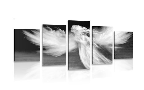 5-PIECE CANVAS PRINT IMAGE OF AN ANGEL IN THE CLOUDS IN BLACK AND WHITE - BLACK AND WHITE PICTURES - PICTURES