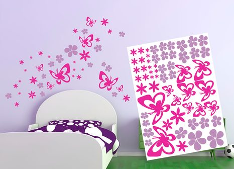 DECORATIVE WALL STICKERS BUTTERFLIES AND FLOWERS - STICKERS