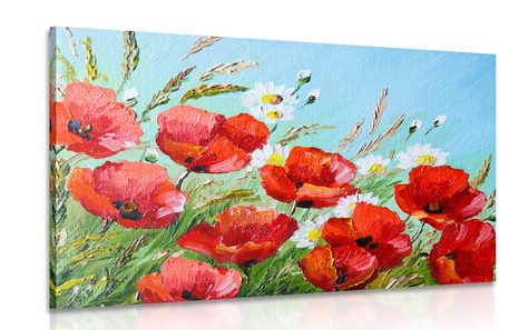 CANVAS PRINT PAINTED FIELD POPPIES - PICTURES FLOWERS - PICTURES