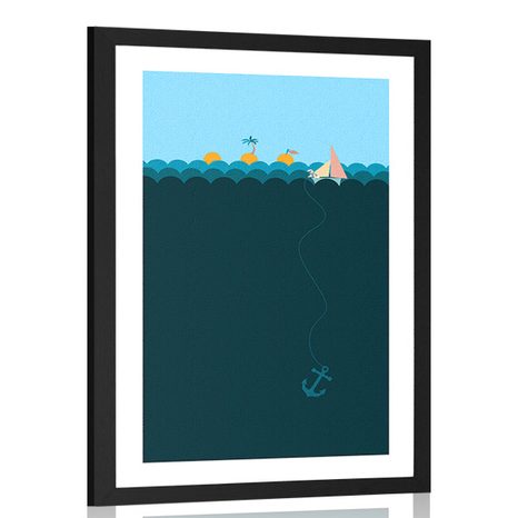 POSTER WITH MOUNT MAGICAL SEA WITH A BOAT - MOTIFS FROM OUR WORKSHOP - POSTERS