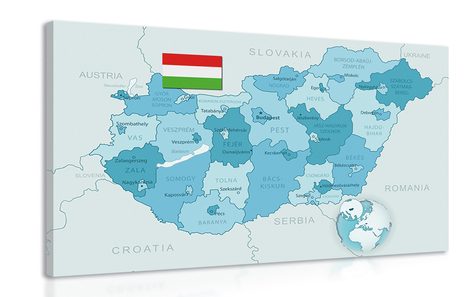 OBRAZ ELEGANTNÁ MODRÁ MAPA MAĎARSKA - OBRAZY MAPY - OBRAZY