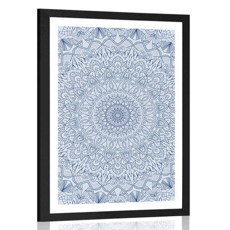 PLAKAT S PASPARTUJEM OKRASNA MANDALA Z DETAJLI V MODRI BARVI - FENG SHUI - PLAKATI