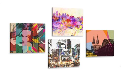 CANVAS PRINT SET ABSTRACT LIFE IN A BIG CITY - SET OF PICTURES - PICTURES