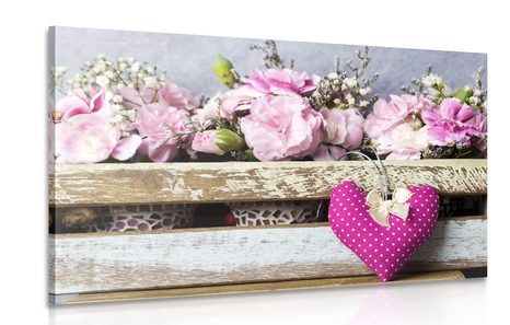 CANVAS PRINT CARNATION FLOWERS IN A WOODEN BOX - VINTAGE AND RETRO PICTURES - PICTURES