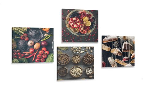 CANVAS PRINT SET SPECIALTIES ON A DARK BACKGROUND - SET OF PICTURES - PICTURES