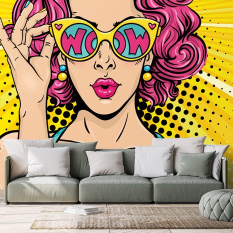 TAPETA ŽENSKA Z ROŽNATIMI LASMI - POP ART TAPETE - TAPETE