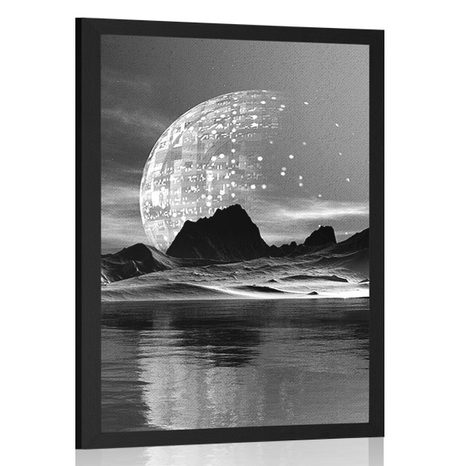 POSTER FUTURISTIC LANDSCAPE IN BLACK AND WHITE - BLACK AND WHITE - POSTERS