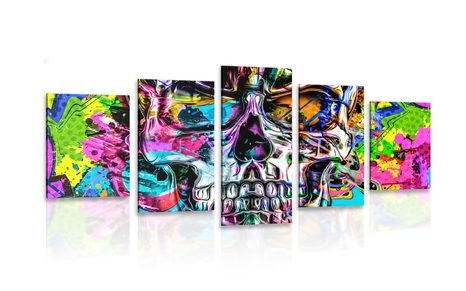 5-PIECE CANVAS PRINT COLORFUL ARTISTIC SKULL - POP ART PICTURES - PICTURES