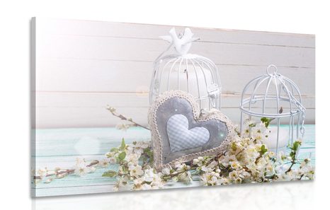CANVAS PRINT VINTAGE HEART AND LANTERNS - VINTAGE AND RETRO PICTURES - PICTURES