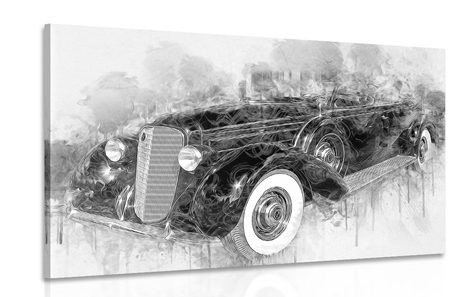 CANVAS PRINT HISTORIC RETRO CAR IN BLACK AND WHITE - BLACK AND WHITE PICTURES - PICTURES