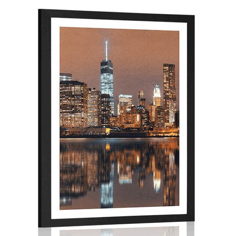 POSTER WITH MOUNT REFLECTION OF MANHATTAN IN WATER - CITIES - POSTERS