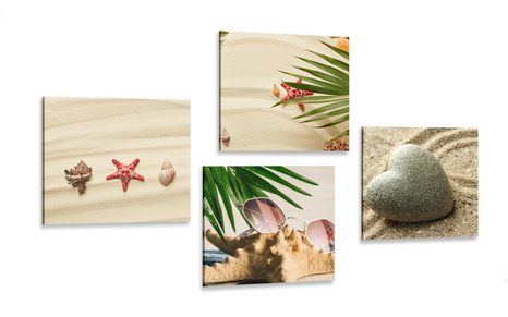 CANVAS PRINT SET STILL LIFE OF A SANDY BEACH - SET OF PICTURES - PICTURES