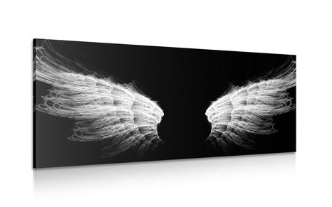 CANVAS PRINT BLACK AND WHITE ANGEL WINGS - BLACK AND WHITE PICTURES - PICTURES