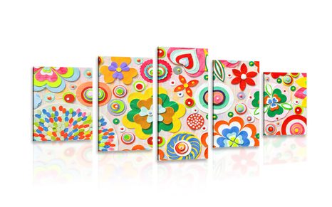 5-PIECE CANVAS PRINT FLORAL ABSTRACTION - CHILDRENS PICTURES - PICTURES