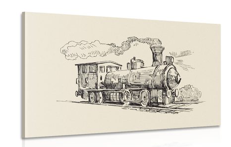 CANVAS PRINT TRAIN IN RETRO DESIGN - VINTAGE AND RETRO PICTURES - PICTURES