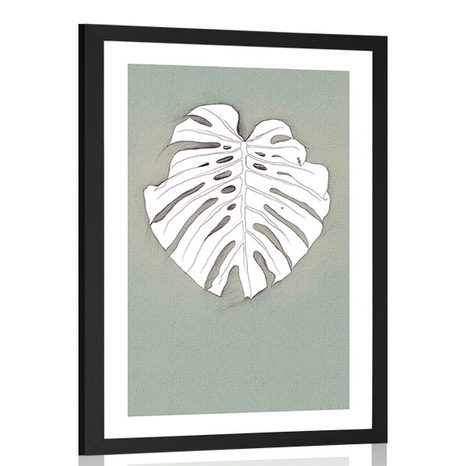 POSTER WITH MOUNT MONSTERA ON A GREEN BACKGROUND - MOTIFS FROM OUR WORKSHOP - POSTERS
