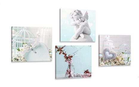 CANVAS PRINT SET DELICATE STILL LIFE WITH AN ANGEL - SET OF PICTURES - PICTURES