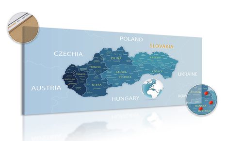 OBRAZ NA KORKU ELEGANTNÁ MAPA SLOVENSKA V MODROM - OBRAZY NA KORKU - OBRAZY