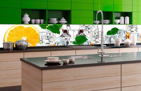 SELF ADHESIVE PHOTO WALLPAPER FOR KITCHEN LEMON WITH ICE - WALLPAPERS