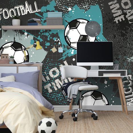 WALLPAPER SOCCER BALL ON A TURQUOISE BACKGROUND - CHILDRENS WALLPAPERS - WALLPAPERS
