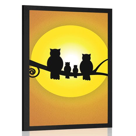 POSTER OWL FAMILY ON A TREE BRANCH - ANIMALS - POSTERS
