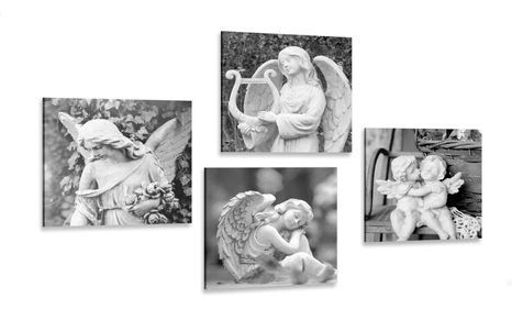 CANVAS PRINT SET HEAVENLY PEACE IN BLACK AND WHITE - SET OF PICTURES - PICTURES