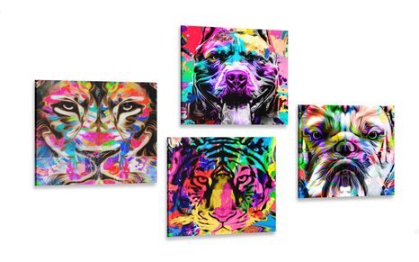 CANVAS PRINT SET IN AN INTERESTING POP ART STYLE - SET OF PICTURES - PICTURES