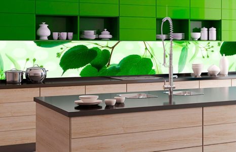 SELF ADHESIVE PHOTO WALLPAPER FOR KITCHEN GREEN LEAVES - WALLPAPERS
