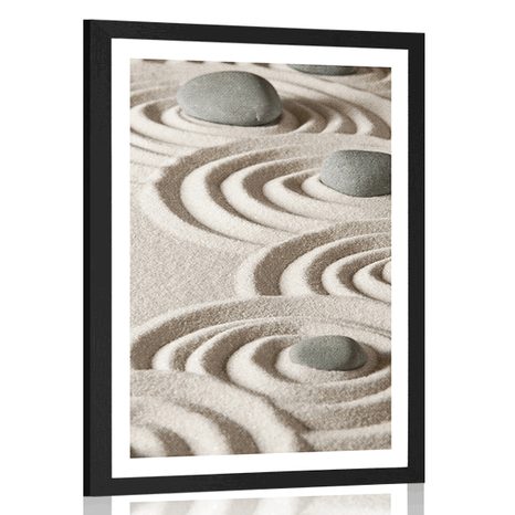 POSTER WITH MOUNT ZEN STONES IN SANDY CIRCLES - FENG SHUI - POSTERS