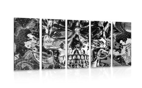 5-PIECE CANVAS PRINT ARTISTIC SKULL IN BLACK AND WHITE - BLACK AND WHITE PICTURES - PICTURES
