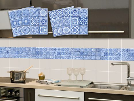 TILE STICKERS BLUE FOLK MOSAIC - TILE STICKERS - STICKERS