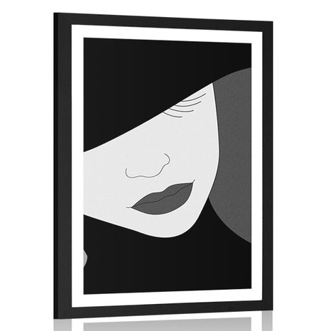 POSTER WITH MOUNT CLASSY LADY IN A HAT IN BLACK AND WHITE - BLACK AND WHITE - POSTERS