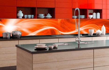 SELF ADHESIVE PHOTO WALLPAPER FOR KITCHEN ORANGE ABSTRACT - WALLPAPERS