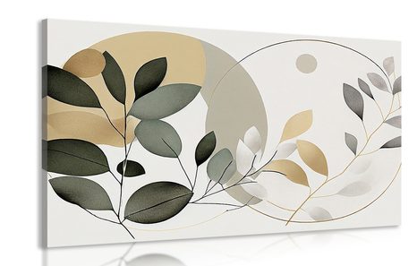 CANVAS PRINT BOHO LEAVES IN CIRCLES - PICTURES OF TREES AND LEAVES - PICTURES