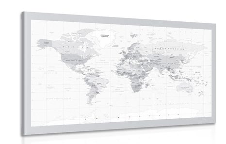 CANVAS PRINT CLASSIC BLACK AND WHITE MAP WITH A GRAY BORDER - PICTURES OF MAPS - PICTURES