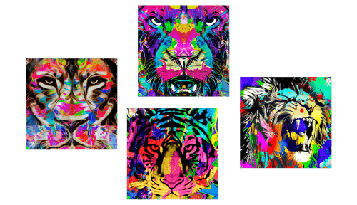 CANVAS PRINT SET ANIMALS IN POP ART STYLE - SET OF PICTURES - PICTURES