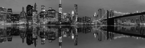 CANVAS PRINT WATER REFLECTION OF MANHATTAN IN BLACK AND WHITE - BLACK AND WHITE PICTURES - PICTURES