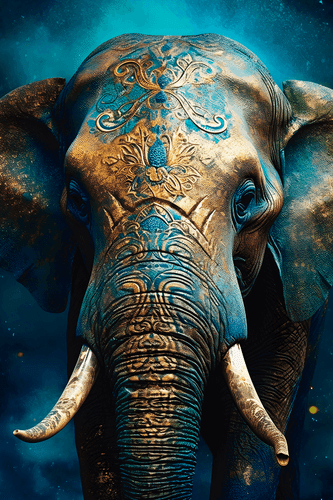 CANVAS PRINT BLUE-GOLD ELEPHANT - PICTURES LORDS OF THE ANIMAL KINGDOM - PICTURES