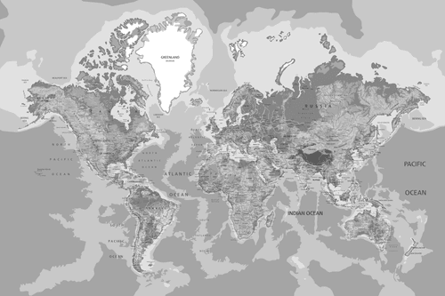 OBRAZ NA KORKU KLASICKÁ MAPA SVETA V ČIERNOBIELOM PREVEDENÍ - OBRAZY NA KORKU - OBRAZY