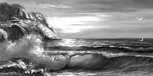 CANVAS PRINT SEA WAVES ON THE COAST IN BLACK AND WHITE - BLACK AND WHITE PICTURES - PICTURES