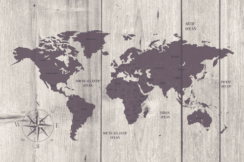 OBRAZ NA KORKU HNĚDÁ MAPA NA DŘEVĚNÉM POZADÍ - OBRAZY NA KORKU - OBRAZY