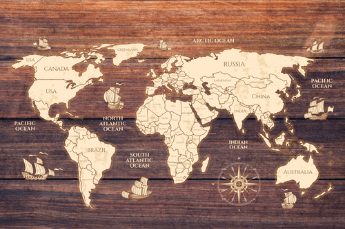 DECORATIVE PINBOARD MAP ON WOOD - PICTURES ON CORK - PICTURES