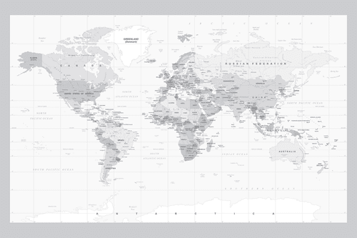 OBRAZ KLASICKÁ ČIERNOBIELA MAPA SO ŠEDÝM OKRAJOM - OBRAZY MAPY - OBRAZY