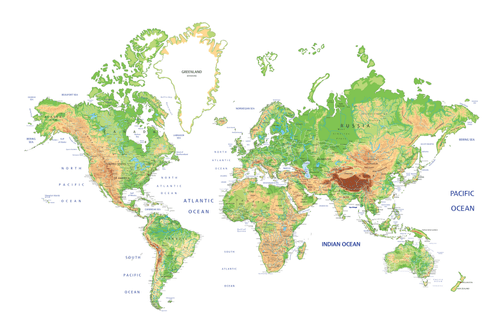 OBRAZ NA KORKU KLASICKÁ MAPA SVĚTA S BÍLÝM POZADÍM - OBRAZY NA KORKU - OBRAZY