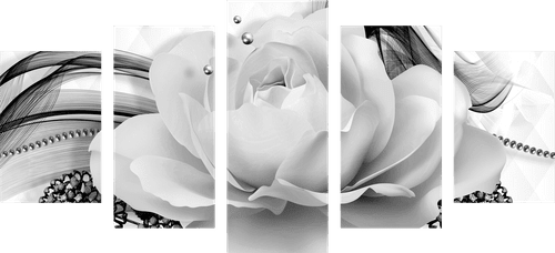 5-PIECE CANVAS PRINT LUXURY ROSE IN BLACK AND WHITE - BLACK AND WHITE PICTURES - PICTURES