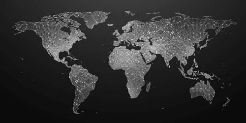 DECORATIVE PINBOARD NIGHT BLACK AND WHITE MAP OF THE WORLD - PICTURES ON CORK - PICTURES