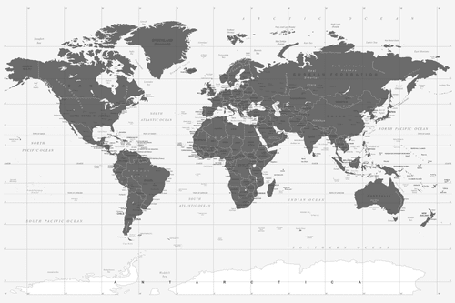 DECORATIVE PINBOARD POLITICAL MAP OF THE WORLD IN BLACK AND WHITE - PICTURES ON CORK - PICTURES