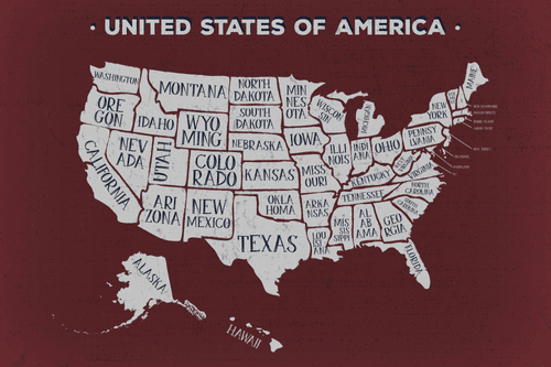 OBRAZ NAUČNÁ MAPA USA S BORDOVÝM POZADÍM - OBRAZY MAPY - OBRAZY